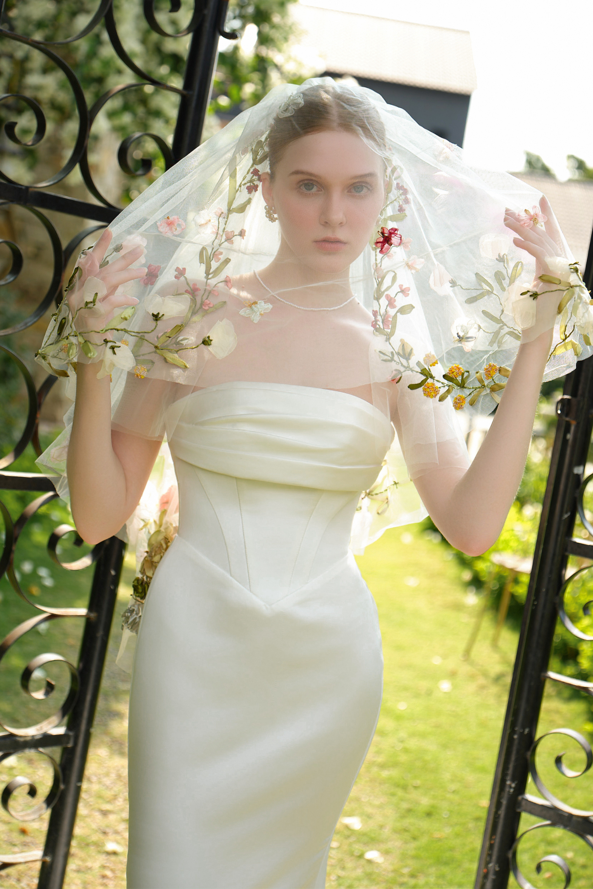 Fingertip Veil with 3D Floral & Ribbon Embellishment (#VALERIA) - Dream Dresses by P.M.N.