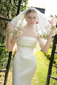 Fingertip Veil with 3D Floral & Ribbon Embellishment (#VALERIA) - Dream Dresses by P.M.N.