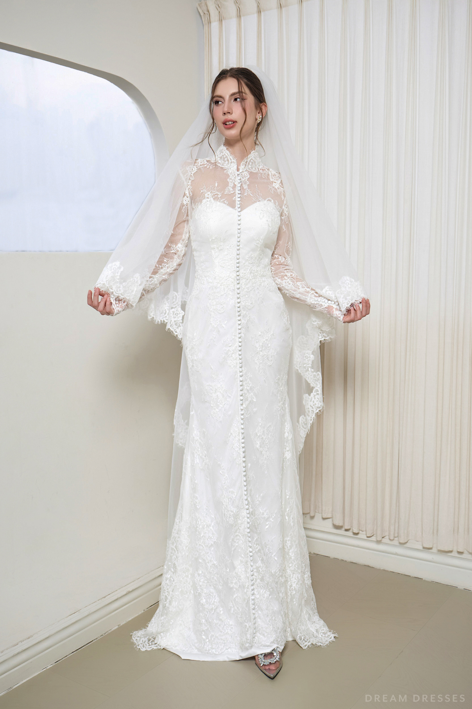 2-Tier Chantilly Lace Wedding Veil (#INNA) - Dream Dresses by P.M.N.
