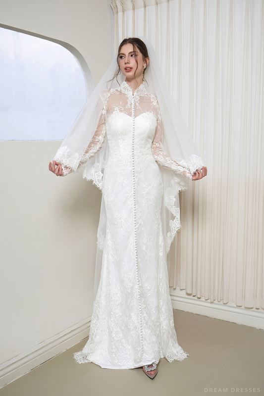 2-Tier Chantilly Lace Wedding Veil (#INNA) - Dream Dresses by P.M.N.