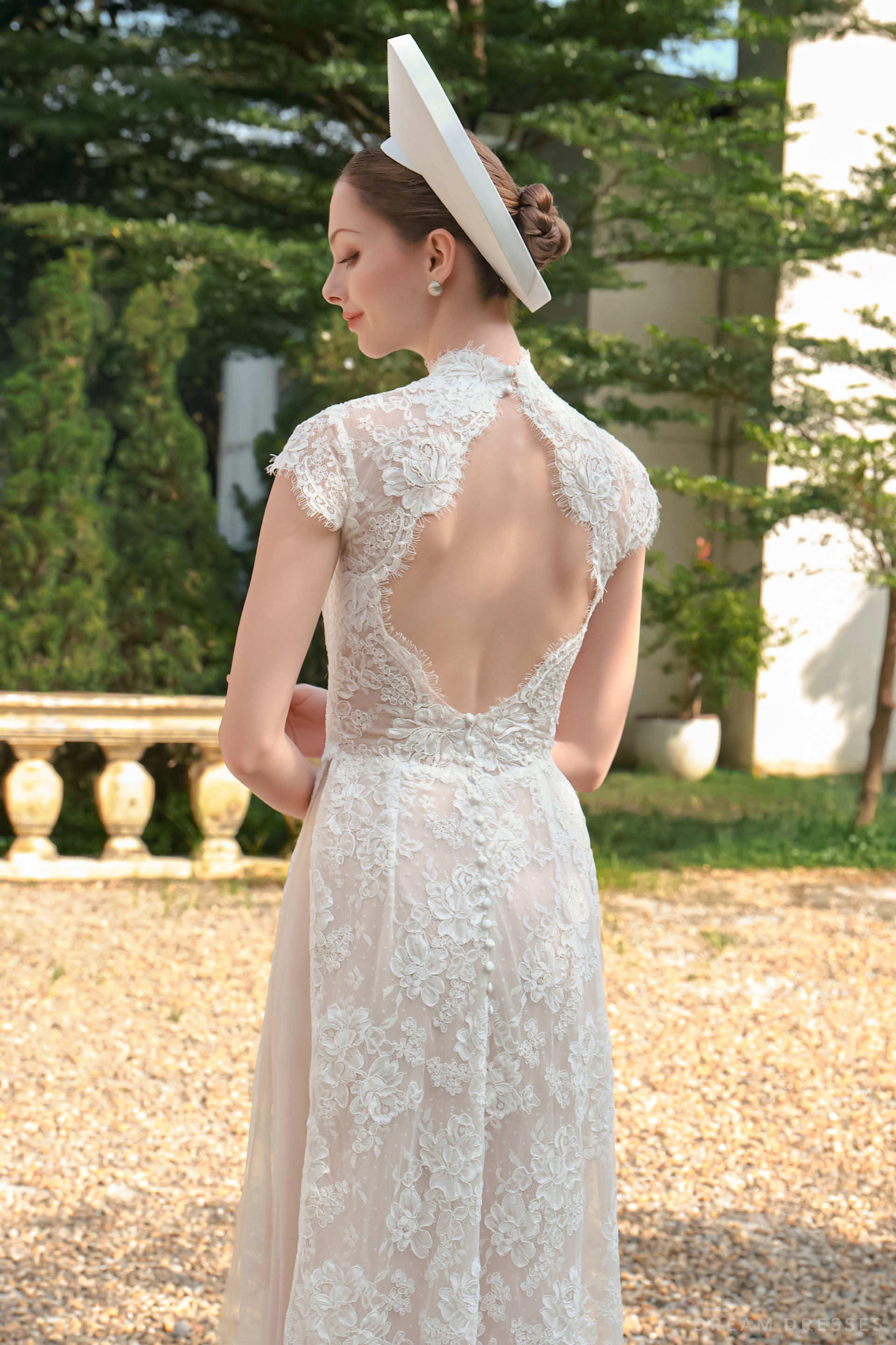 White Bridal Ao Dai | Modern Vietnamese Bridal Dress with French Lace (#NGOCLAN) - Dream Dresses by P.M.N.