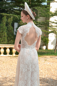 White Bridal Ao Dai | Modern Vietnamese Bridal Dress with French Lace (#NGOCLAN) - Dream Dresses by P.M.N.