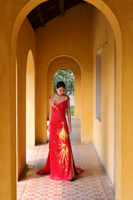 Red Bridal Cheongsam | Red Qipao Bridal Gown with Phoenix Lace  (#LANIE) - Dream Dresses by P.M.N.