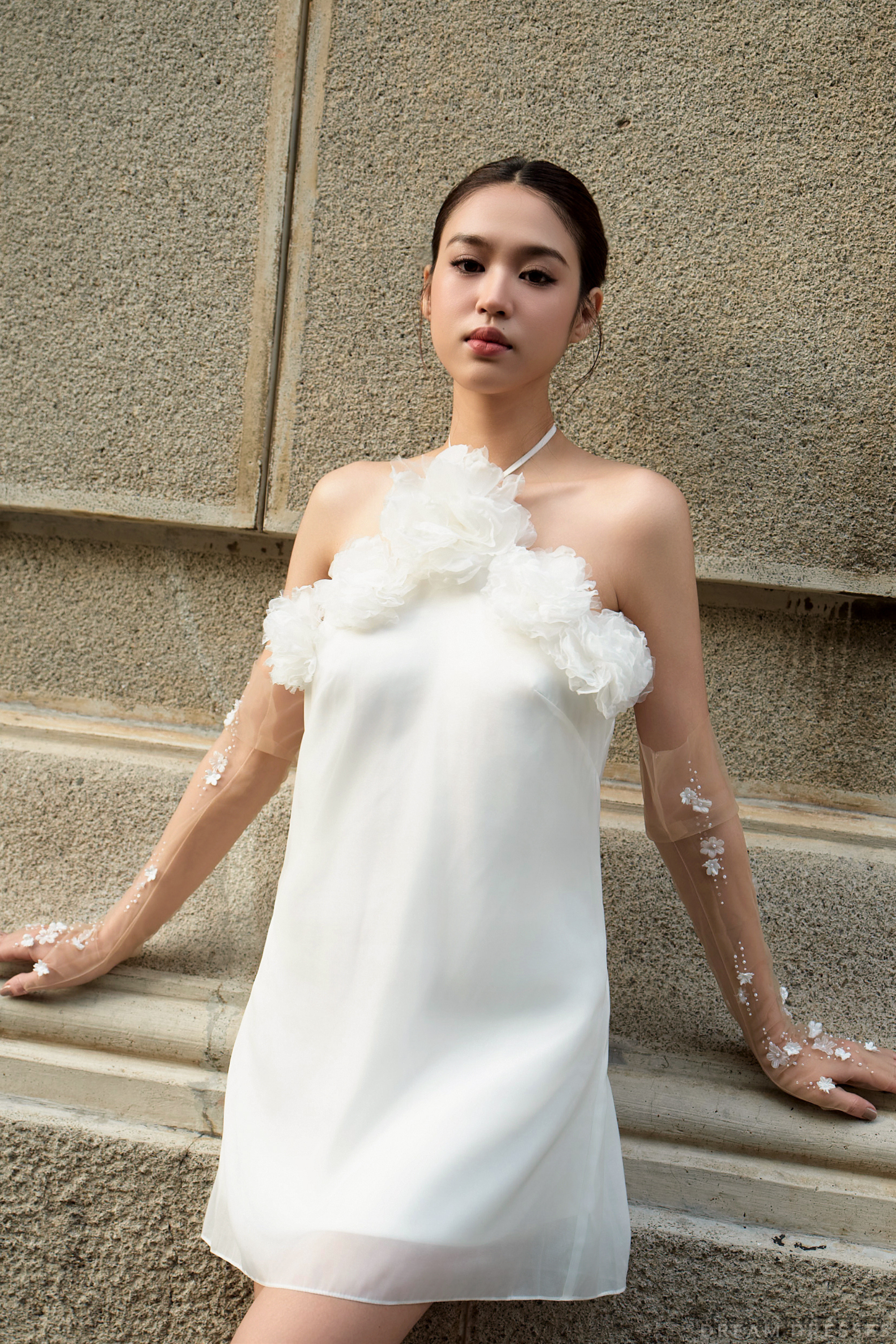 DreamDress By PMN Ciara Mini Bridal Shower Bridesmaid Dress Halter Neck Floral Embellishment | Size: 20 | With Detachable Sleeves DreamDress By PMN Ciara Mini Bridal Shower Bridesmaid Dress Halter Neck Floral Embellishment | Size: 20 | With Detachable Sleeves