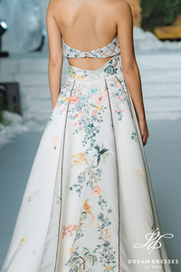 Asian-inspired Wedding Dress with Embroidery (#QIONG)