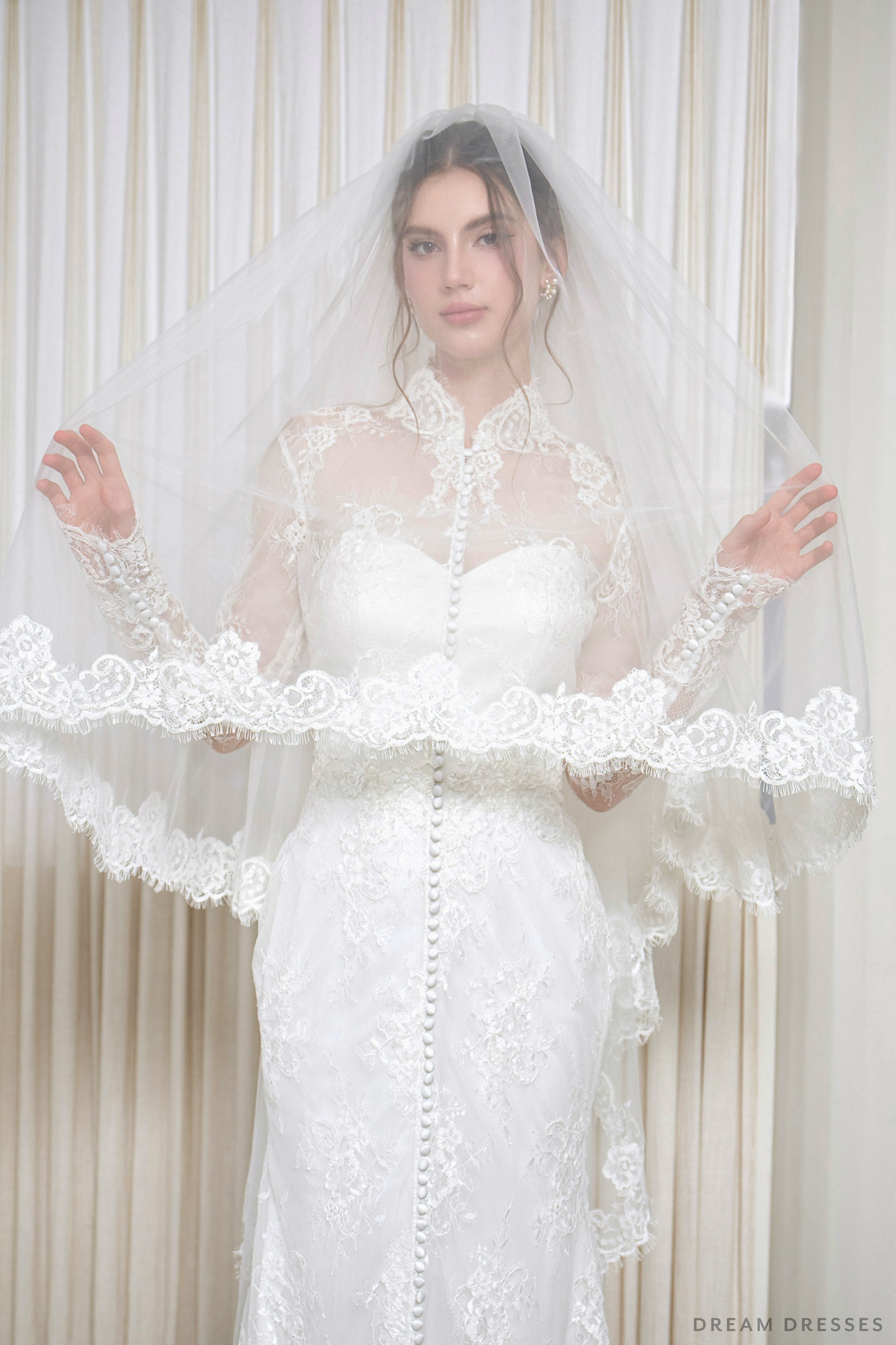 2-Tier Chantilly Lace Wedding Veil (#INNA) - Dream Dresses by P.M.N.