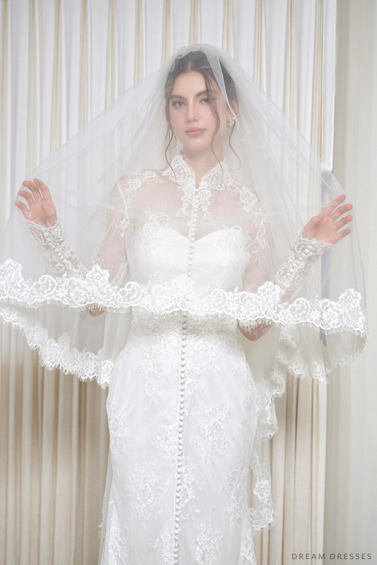 2-Tier Chantilly Lace Wedding Veil (#INNA) - Dream Dresses by P.M.N.