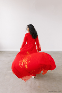 Red and Gold Ao Dai OverCoat | Traditional Vietnamese Bridal OverCoat  (#MYPHUONG) - Dream Dresses by P.M.N.