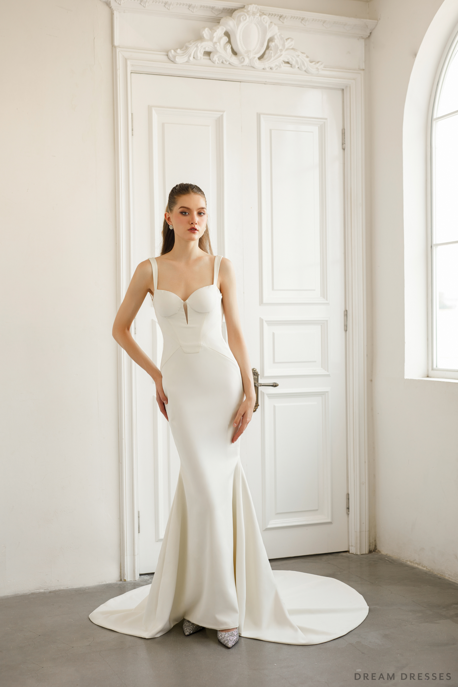 Minimalist Crepe Wedding Dress with Low Back (#DYONE) - Dream Dresses by P.M.N.
