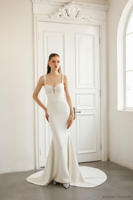 Minimalist Crepe Wedding Dress with Low Back (#DYONE) - Dream Dresses by P.M.N.