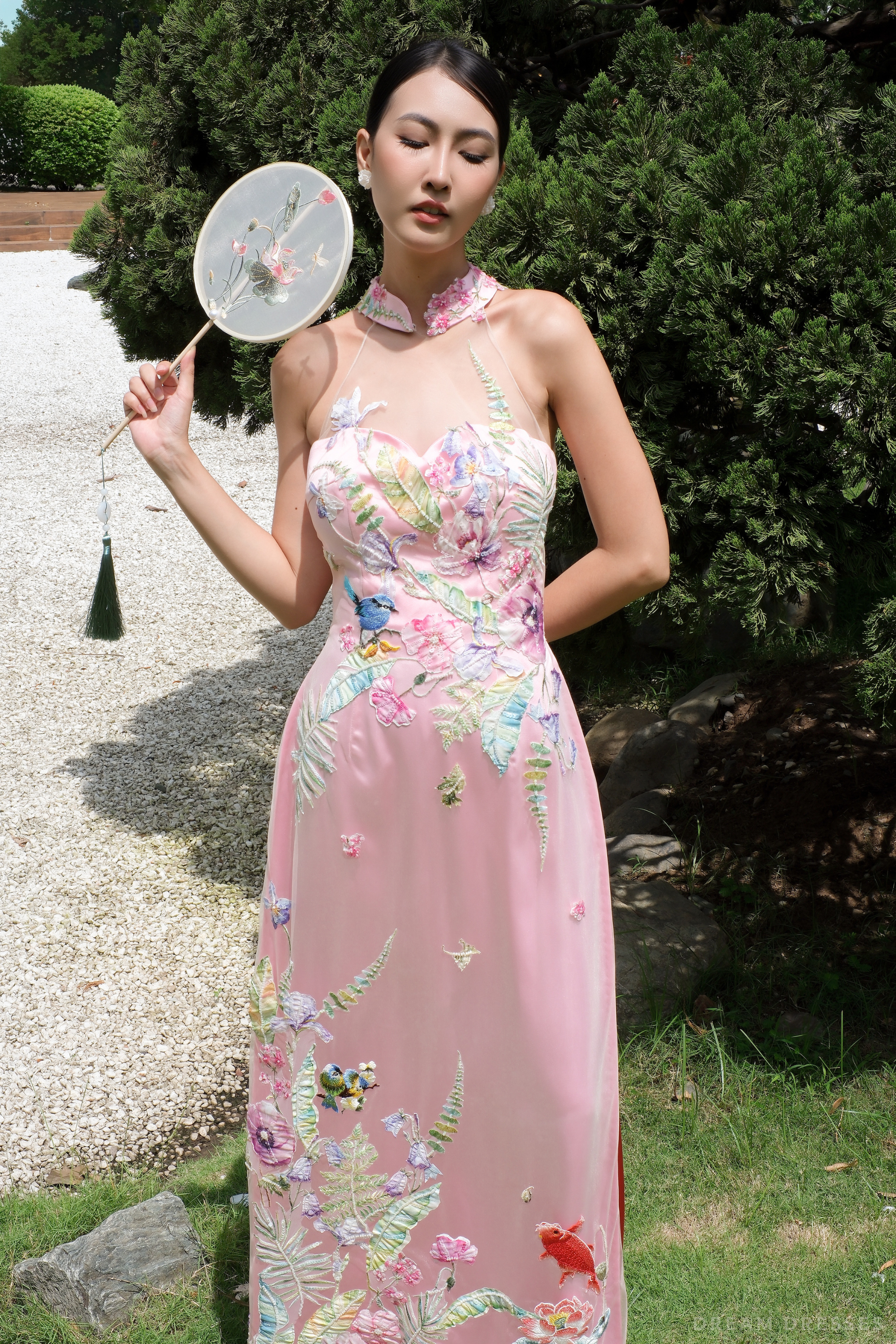 Pink Bridal Embroidery Ao Dai | Modern Vietnamese Bridal Dress (#CELESTYA)