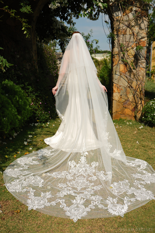 Cathedral Length Wedding Veil with Blushe (#SARA) - Dream Dresses by P.M.N.