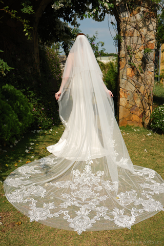 Cathedral Length Wedding Veil with Blushe (#SARA)