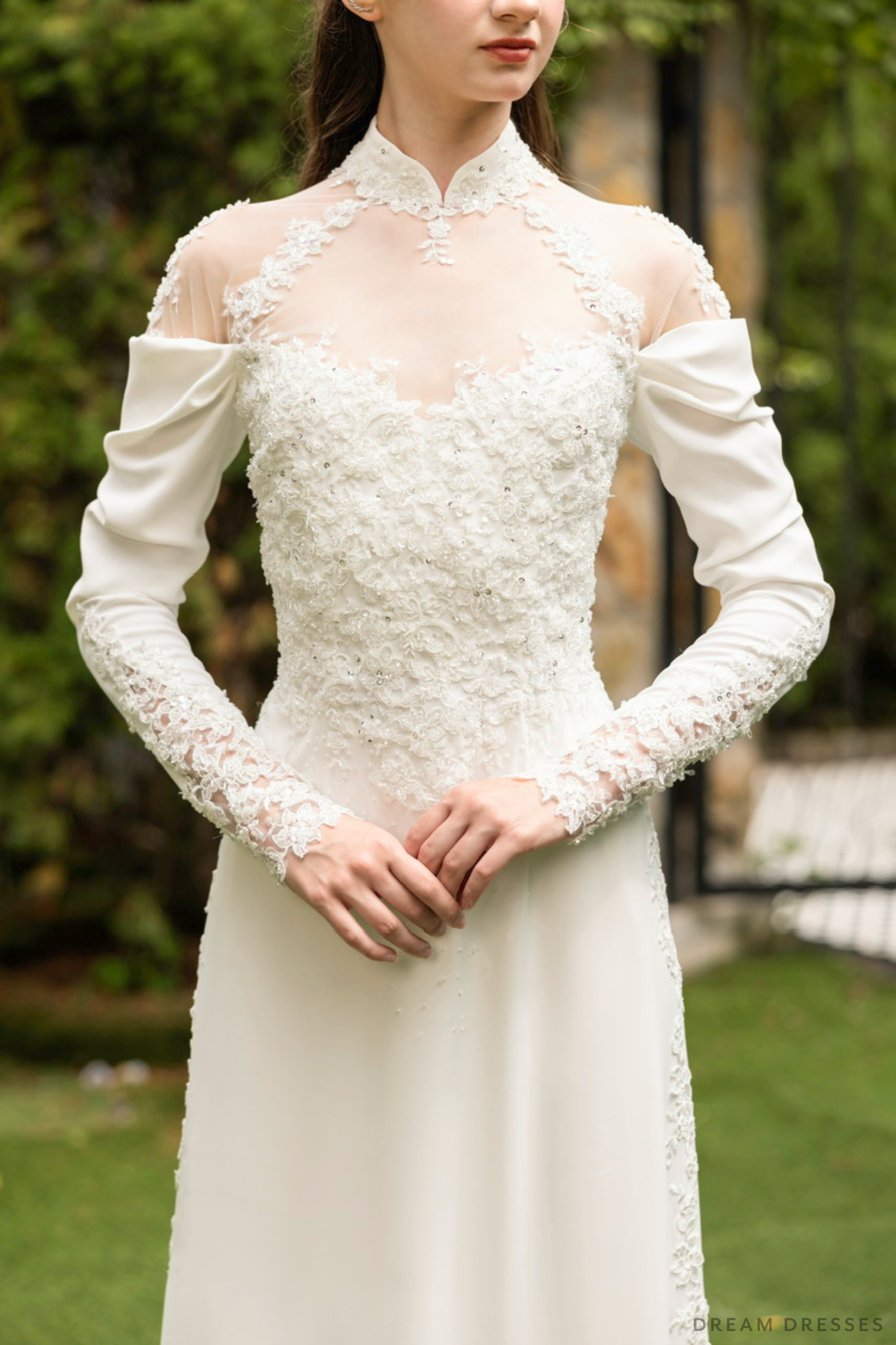 White Silk Ao Dai | Modern Vietnamese Bridal Dress (#ALLY)