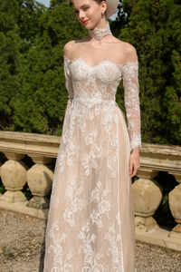 White Bridal Ao Dai | Modern Vietnamese Bridal Dress with French Lace (#ORIANA) - Dream Dresses by P.M.N.