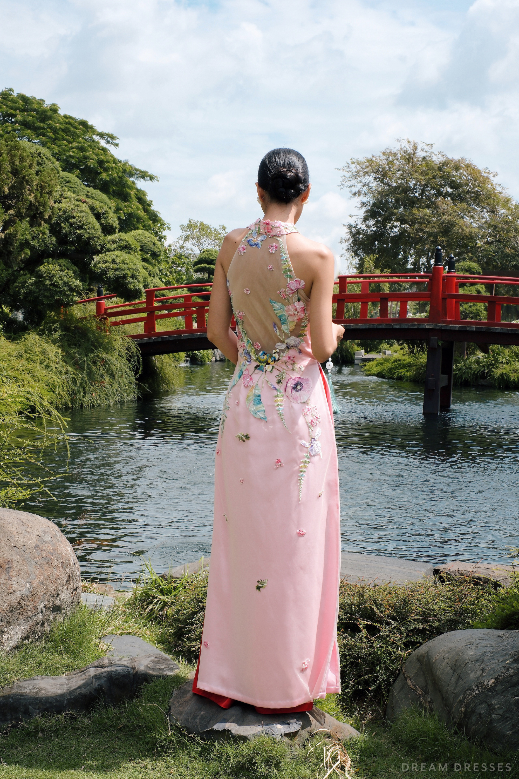 Pink Bridal Embroidery Ao Dai | Modern Vietnamese Bridal Dress (#CELESTYA)