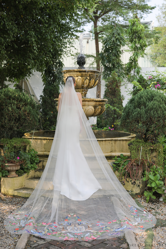 Romantic Floral Embroidered Cathedral Veil (#HANANE) - Dream Dresses by P.M.N.