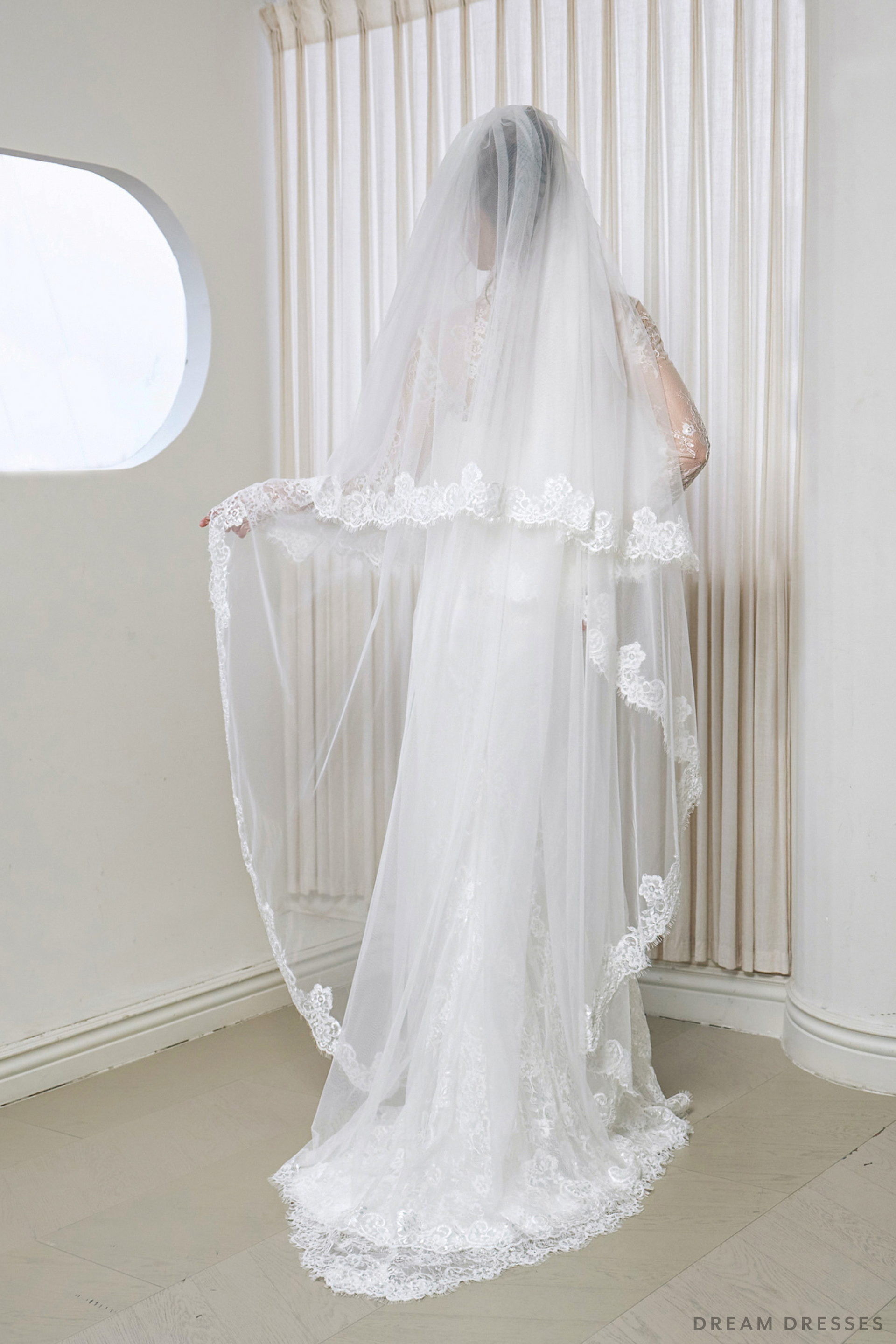 2-Tier Chantilly Lace Wedding Veil (#INNA) - Dream Dresses by P.M.N.