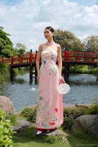 Pink Bridal Embroidery Ao Dai | Modern Vietnamese Bridal Dress (#CELESTYA) - Dream Dresses by P.M.N.