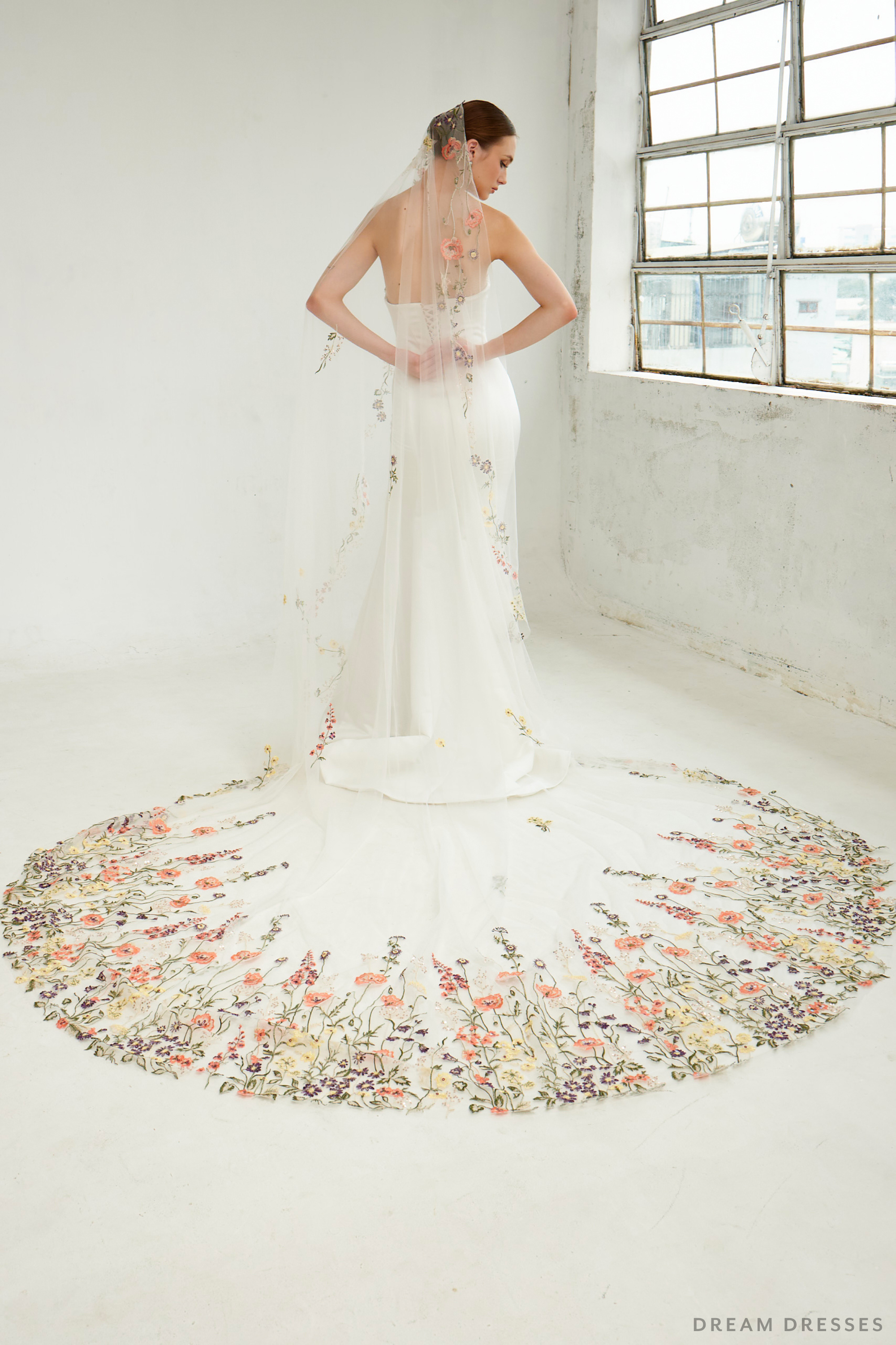 Floral Embroidered Cathedral Veil (#IRINA)