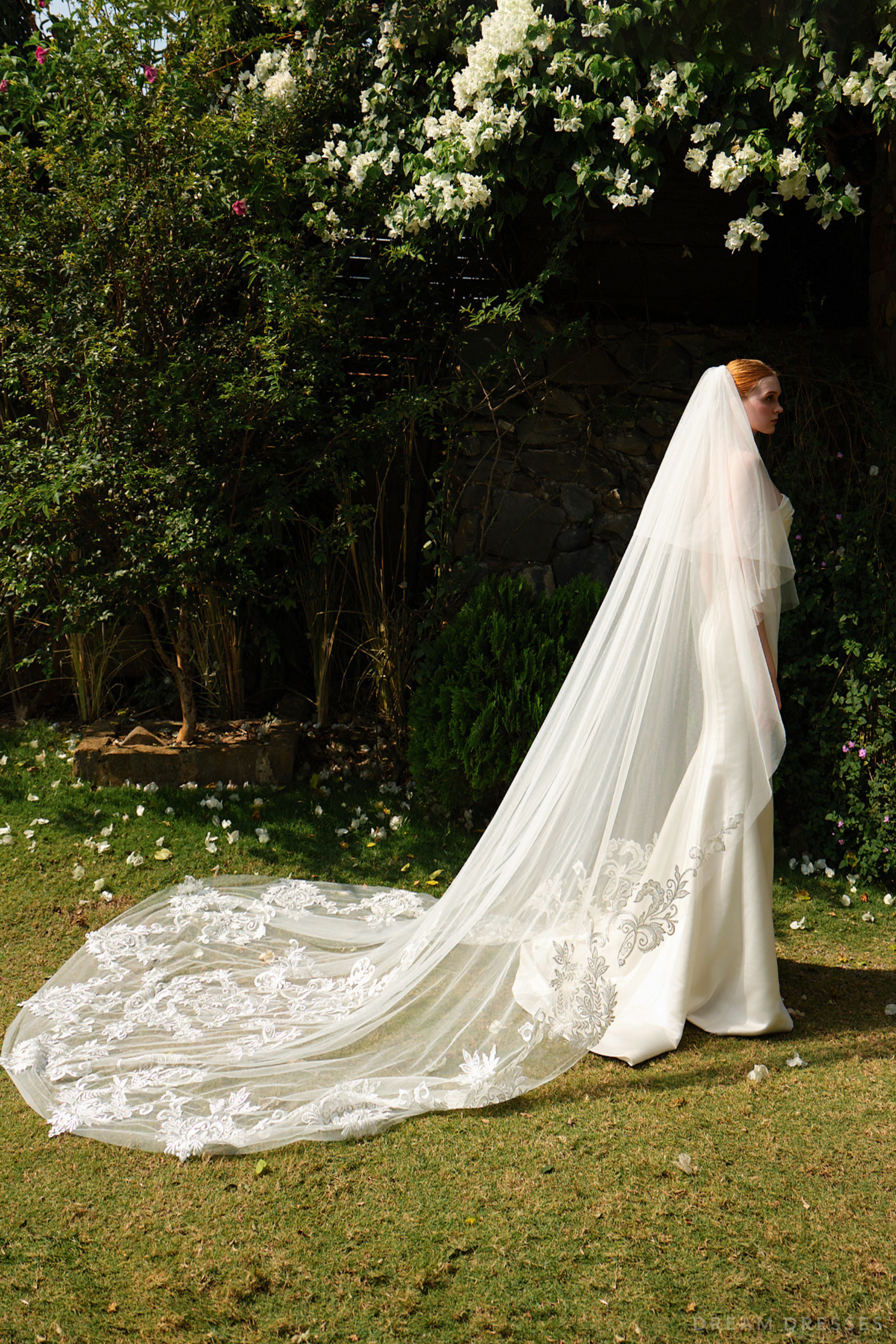 Cathedral Length Wedding Veil with Blushe (#SARA) - Dream Dresses by P.M.N.