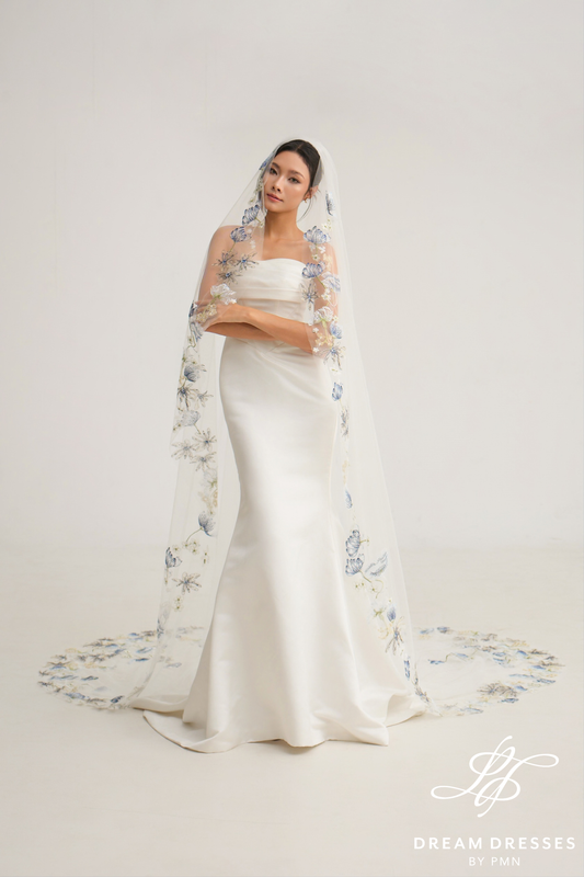 Intricate Colorful Floral Embroidery Bridal Veil (#BLOSSOM) - Dream Dresses by P.M.N.