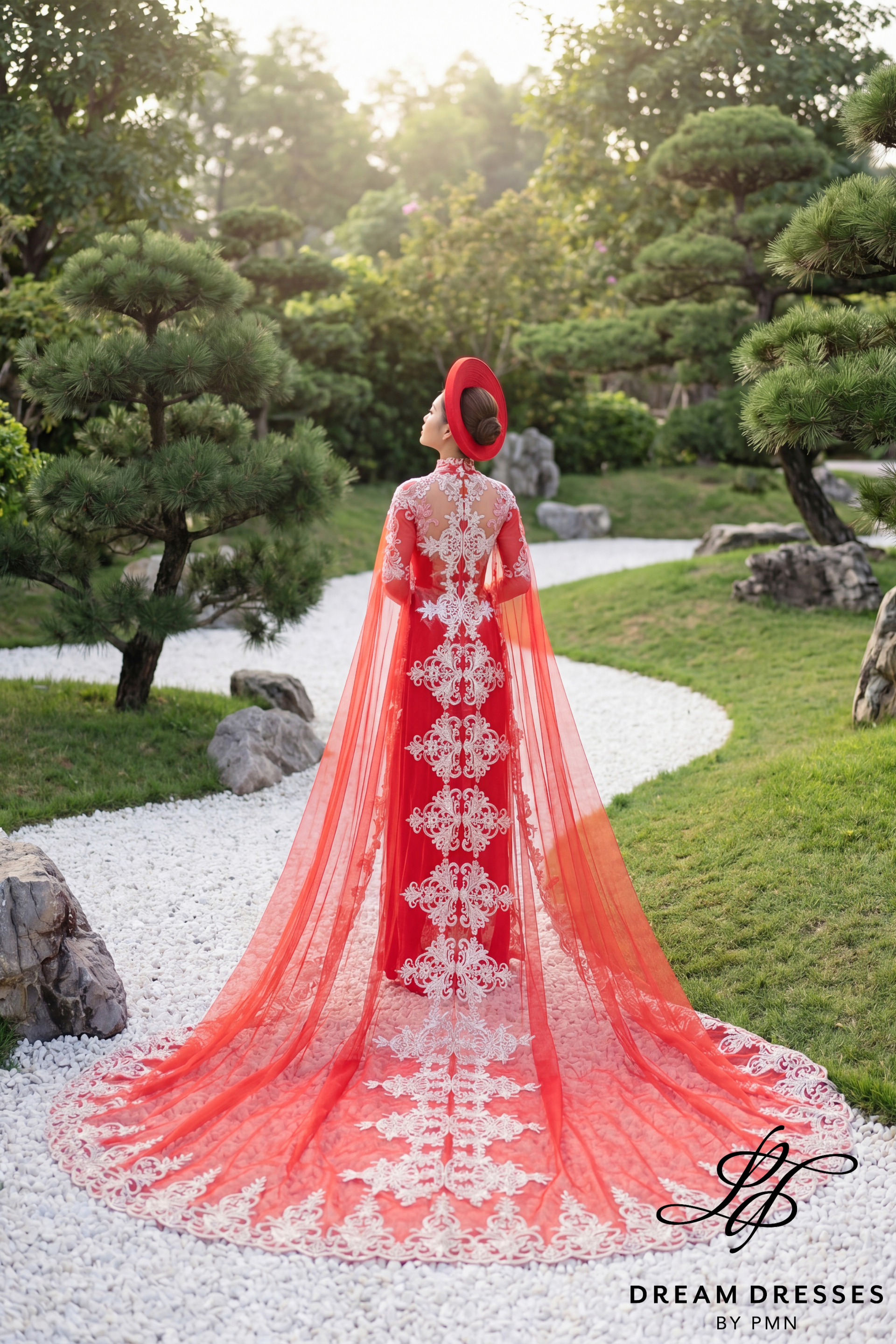 Red Bridal Ao Dai with Gold Lace | Vietnamese Bridal Dress (#ELAN)