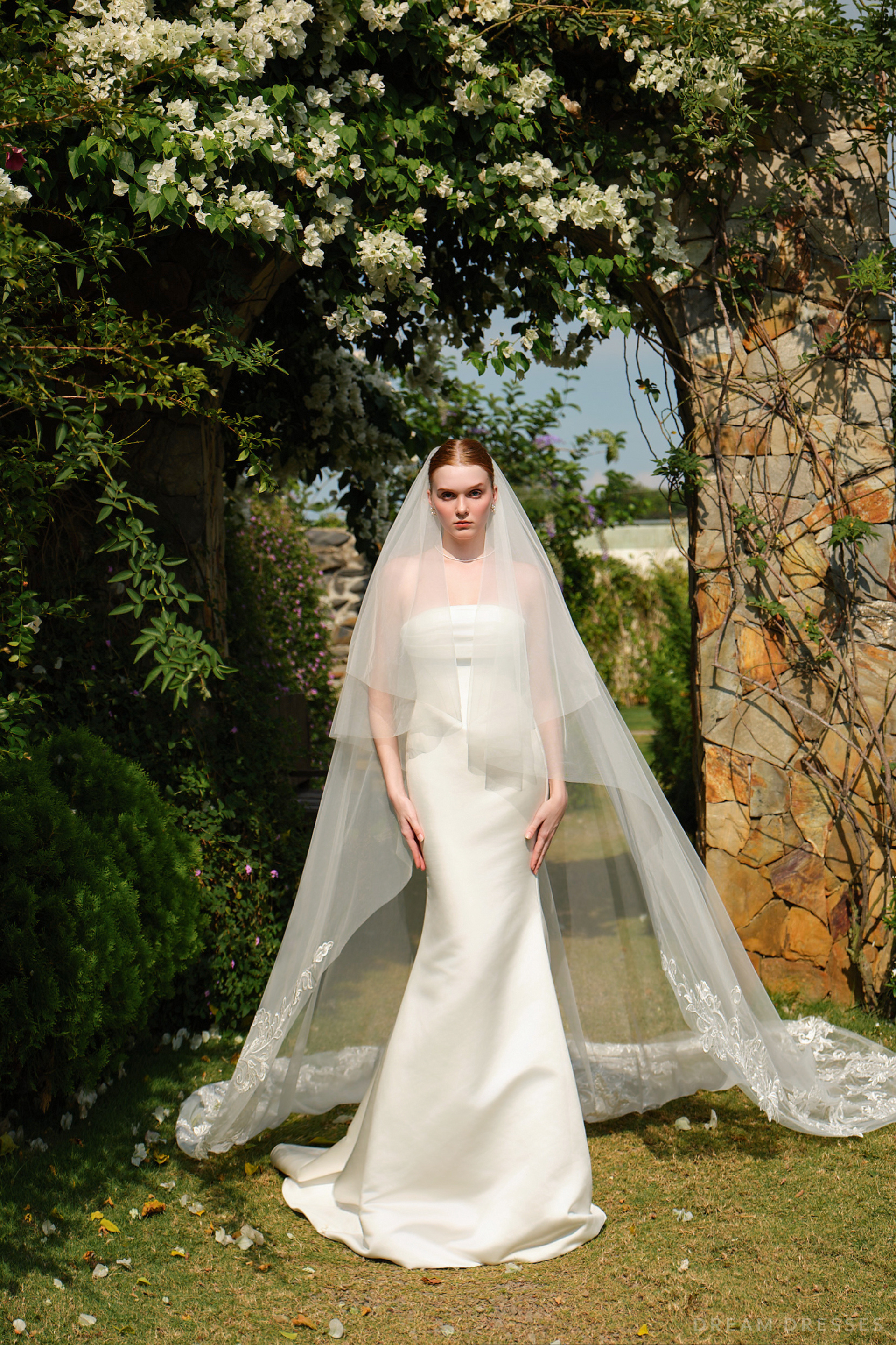 Cathedral Length Wedding Veil with Blushe (#SARA) - Dream Dresses by P.M.N.