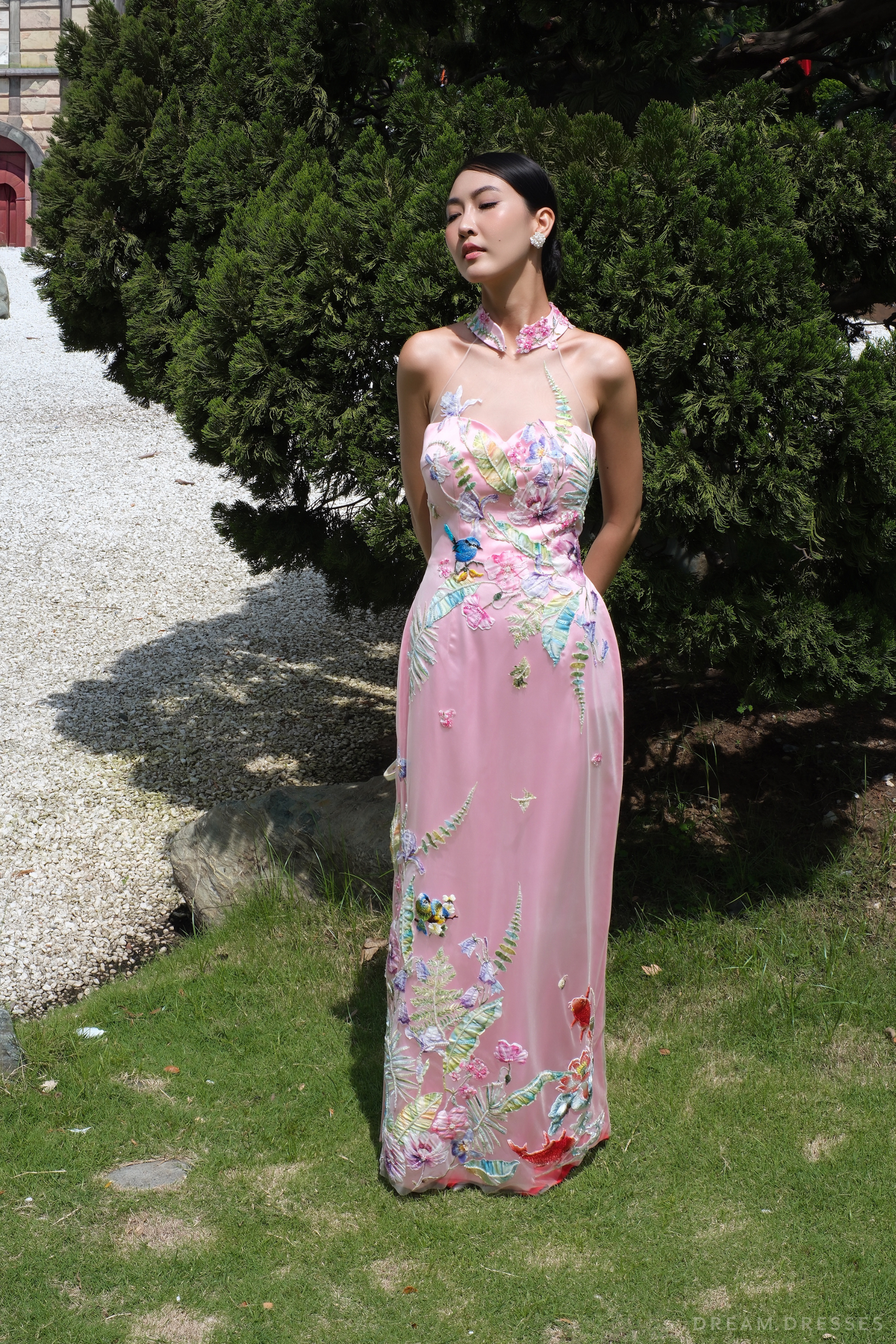 Pink Bridal Embroidery Ao Dai | Modern Vietnamese Bridal Dress (#CELESTYA)