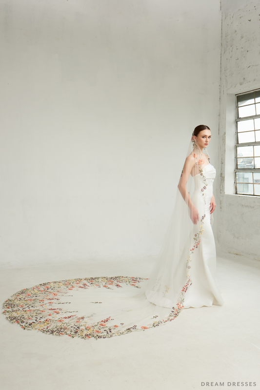 Floral Embroidered Cathedral Veil (#IRINA) - Dream Dresses by P.M.N.