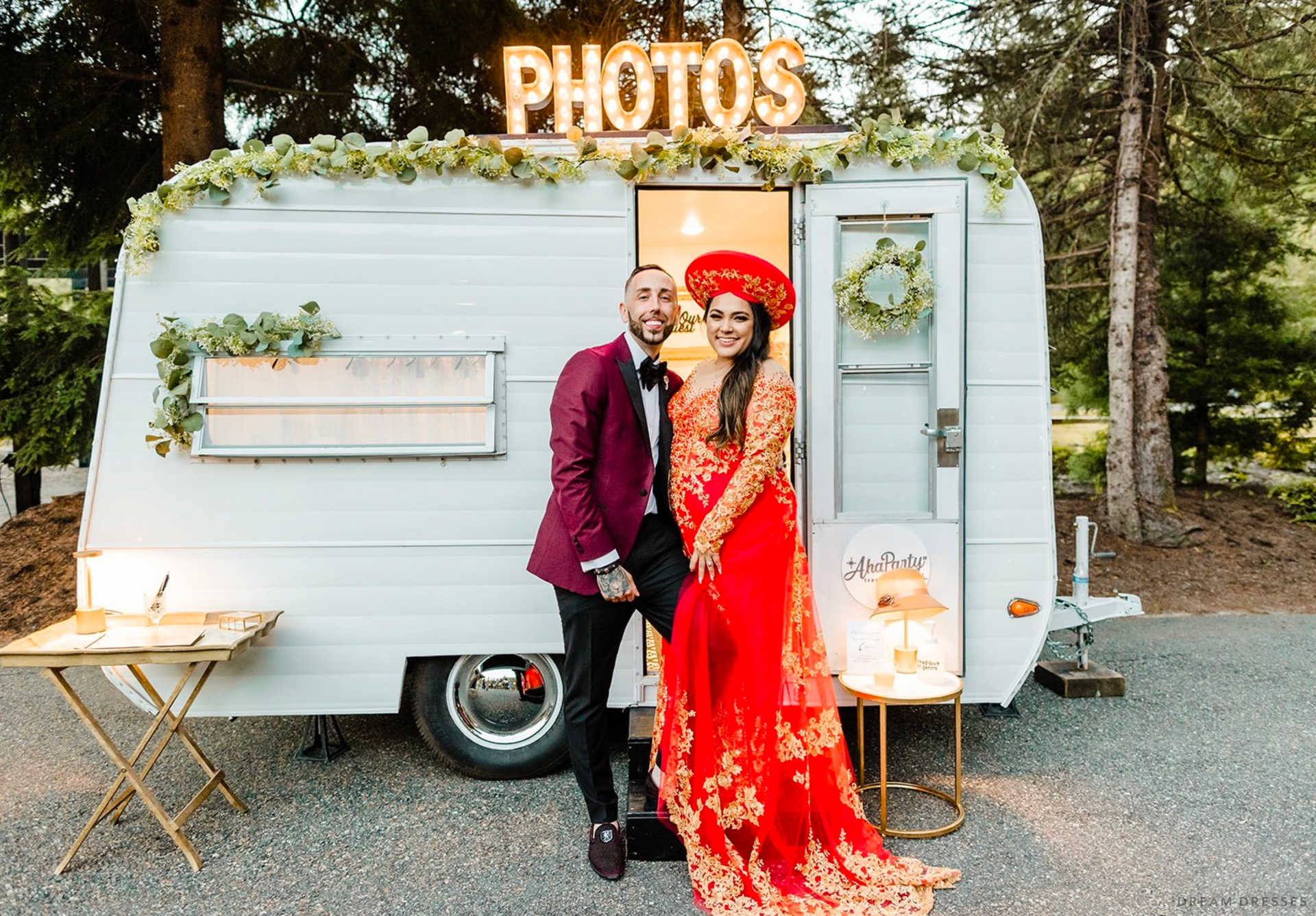 Red Bridal Ao Dai with Gold Lace | Vietnamese Bridal Dress (#FIORELLA) - Dream Dresses by P.M.N.