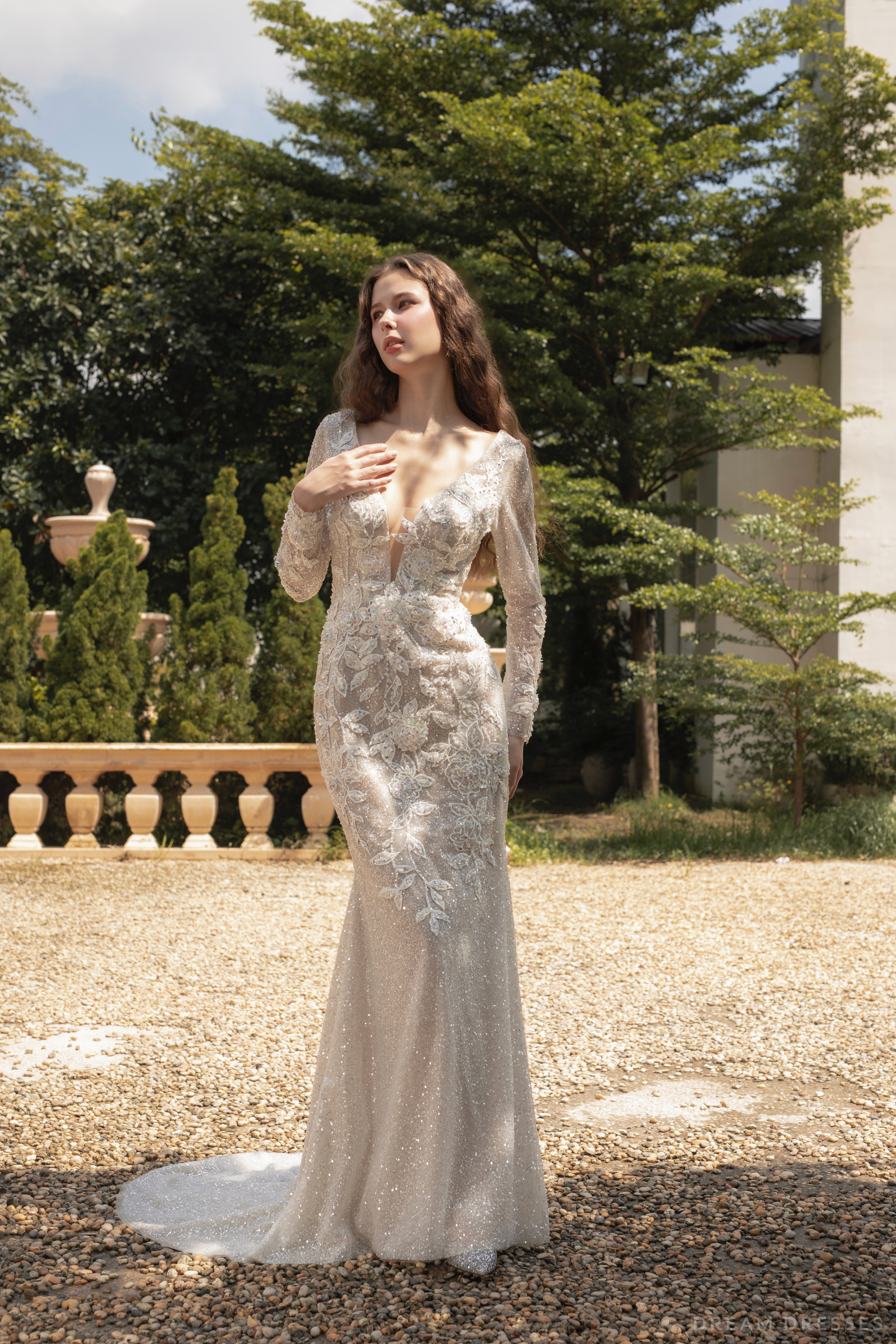 Fit and Flare Bridal Dress with Floral Lace (#JULES)