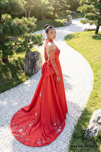 Red Modern Cheongsam Bridal Dress (#FANG)