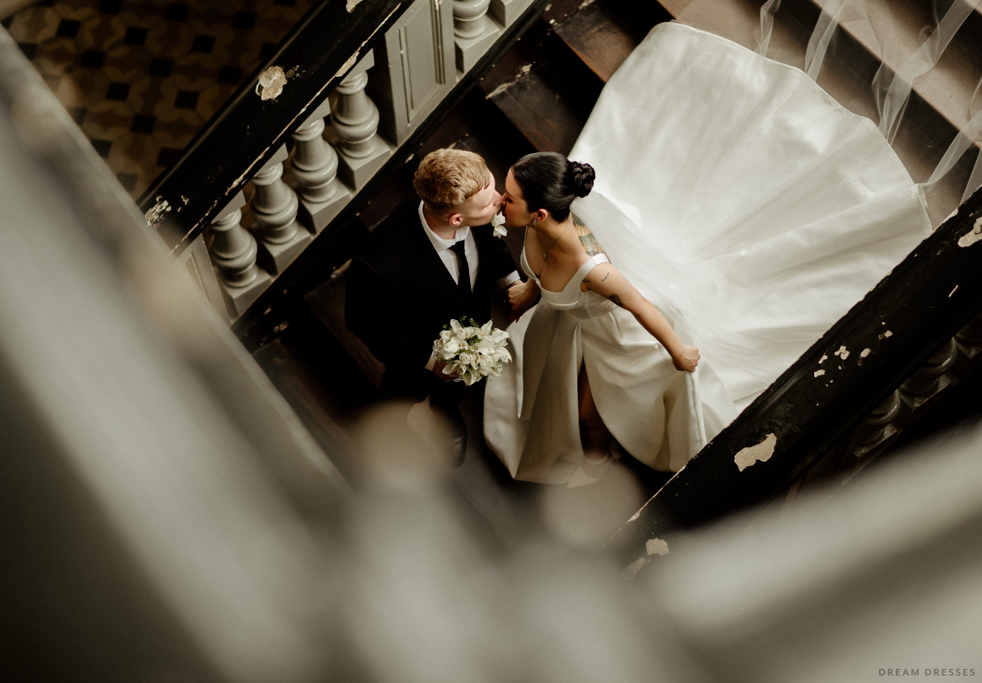 Satin Ball Gown Wedding Dress with High Slit  (#KHANHTIEN) - Dream Dresses by P.M.N.