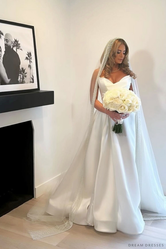 Cathedral Wedding Veil with Pearls (#QUEEN) - Dream Dresses by P.M.N.