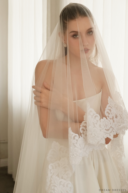 Lace Drop Veil with Blusher (#EMMY) - Dream Dresses by P.M.N.