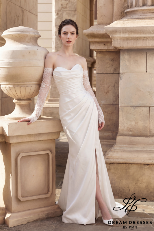 Silk Satin Mermaid Wedding Dress with Slit (#LUCENT) - Dream Dresses by P.M.N.