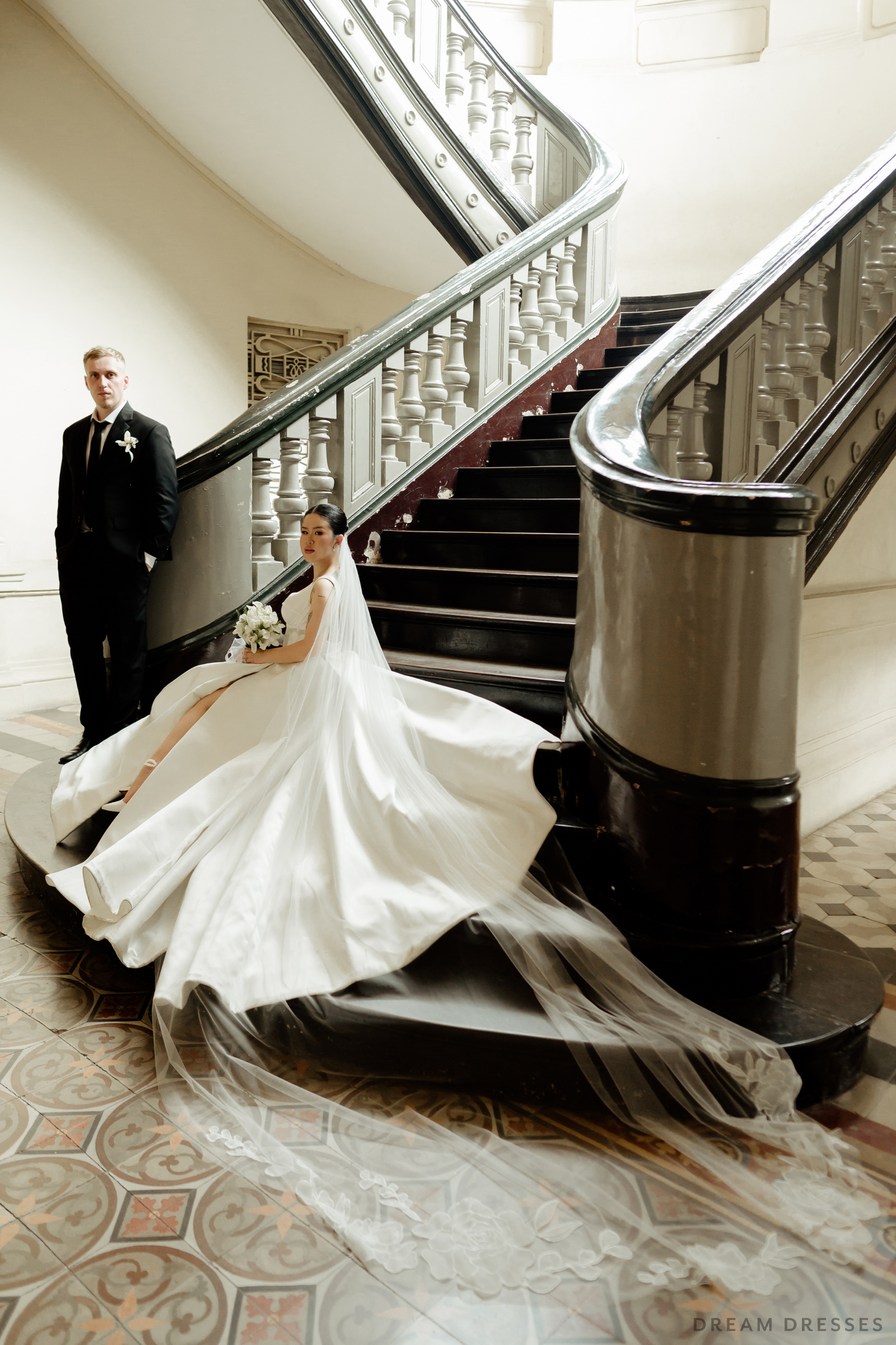 Satin Ball Gown Wedding Dress with High Slit  (#KHANHTIEN) - Dream Dresses by P.M.N.
