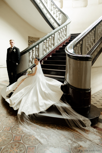 Satin Ball Gown Wedding Dress with High Slit  (#KHANHTIEN) - Dream Dresses by P.M.N.