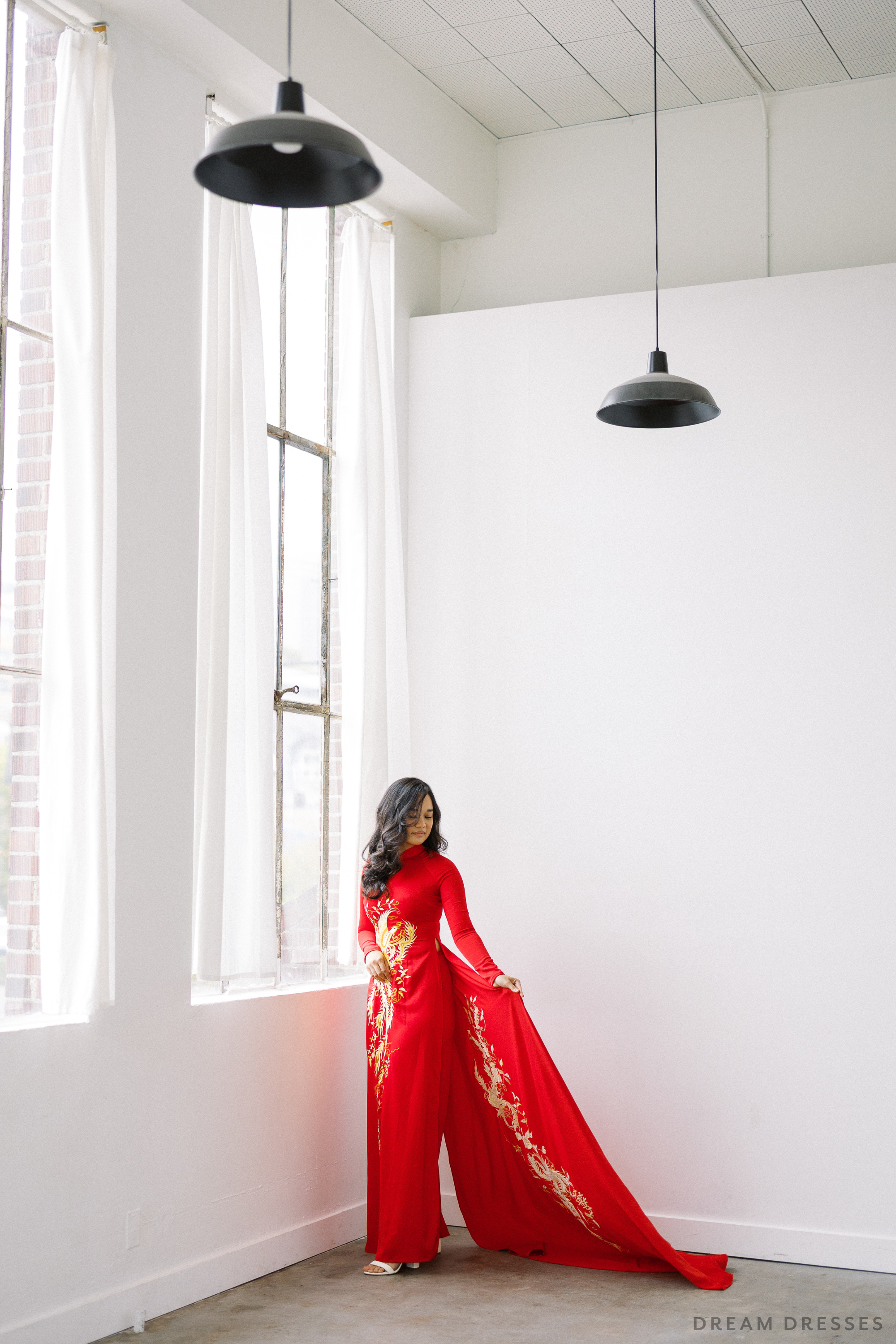 Red Bridal Ao Dai | Vietnamese Traditional Bridal Dress with Phoenix Embroidery (#PING)