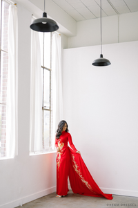 Red Bridal Ao Dai | Vietnamese Traditional Bridal Dress with Phoenix Embroidery (#PING) - Dream Dresses by P.M.N.