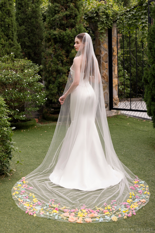 3D Flowers Cathedral Bridal Veil (#ROISIN) - Dream Dresses by P.M.N.