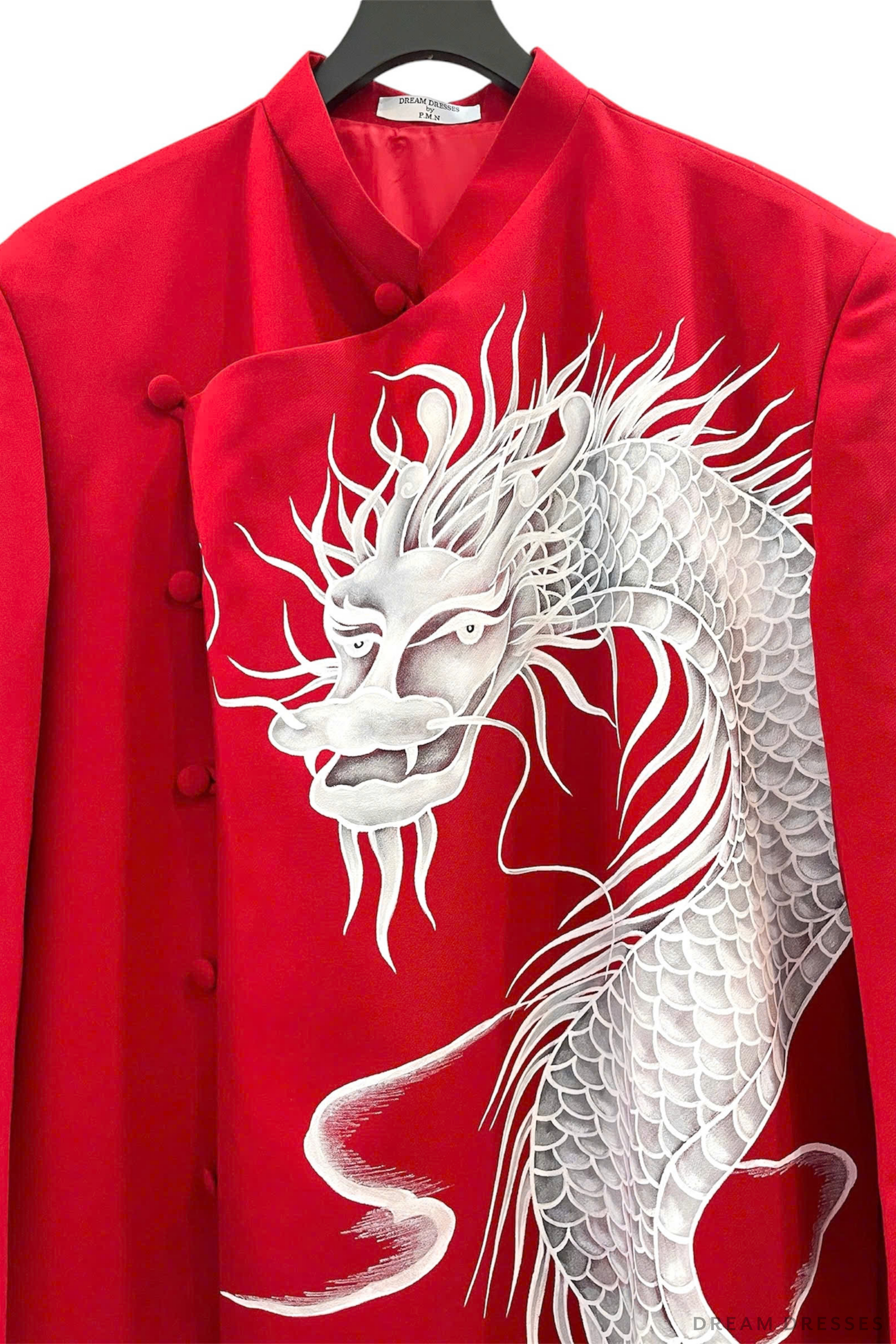 Red Groom Ao Dai Jacket | Hand-Painted Dragon Vietnamese Ao Dai (#CUONG) - Dream Dresses by P.M.N.