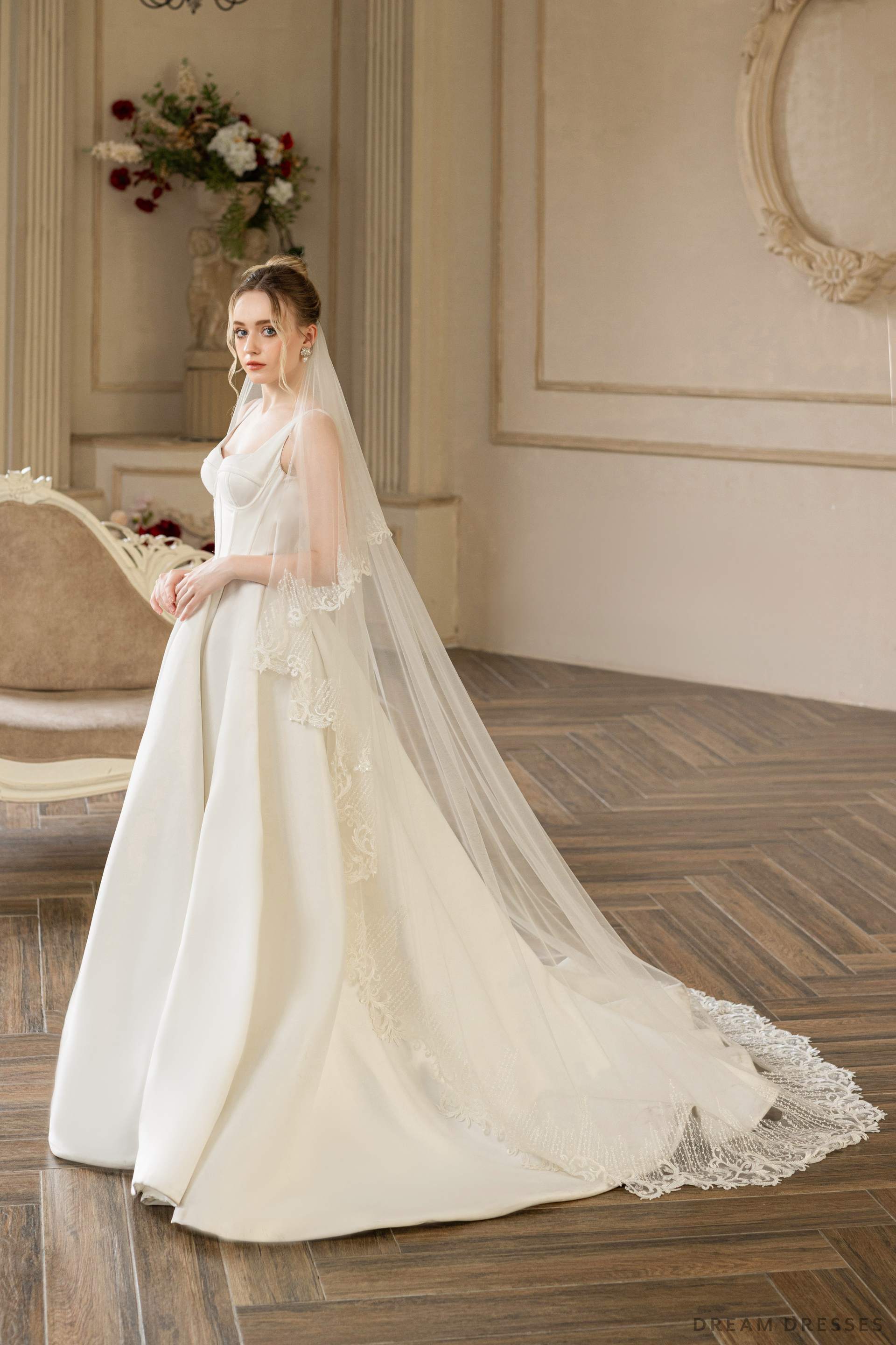 Two Layers Bridal Veil with Sequins Lace (#MALLORIE) - Dream Dresses by P.M.N.