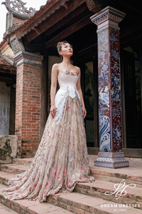 Fully Floral Lace  Wedding Dress with Corset (#SAN)