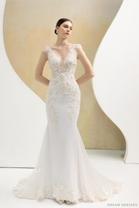 Plunging Neckline Mermaid Wedding Dress (#ELOISE) - Dream Dresses by P.M.N.