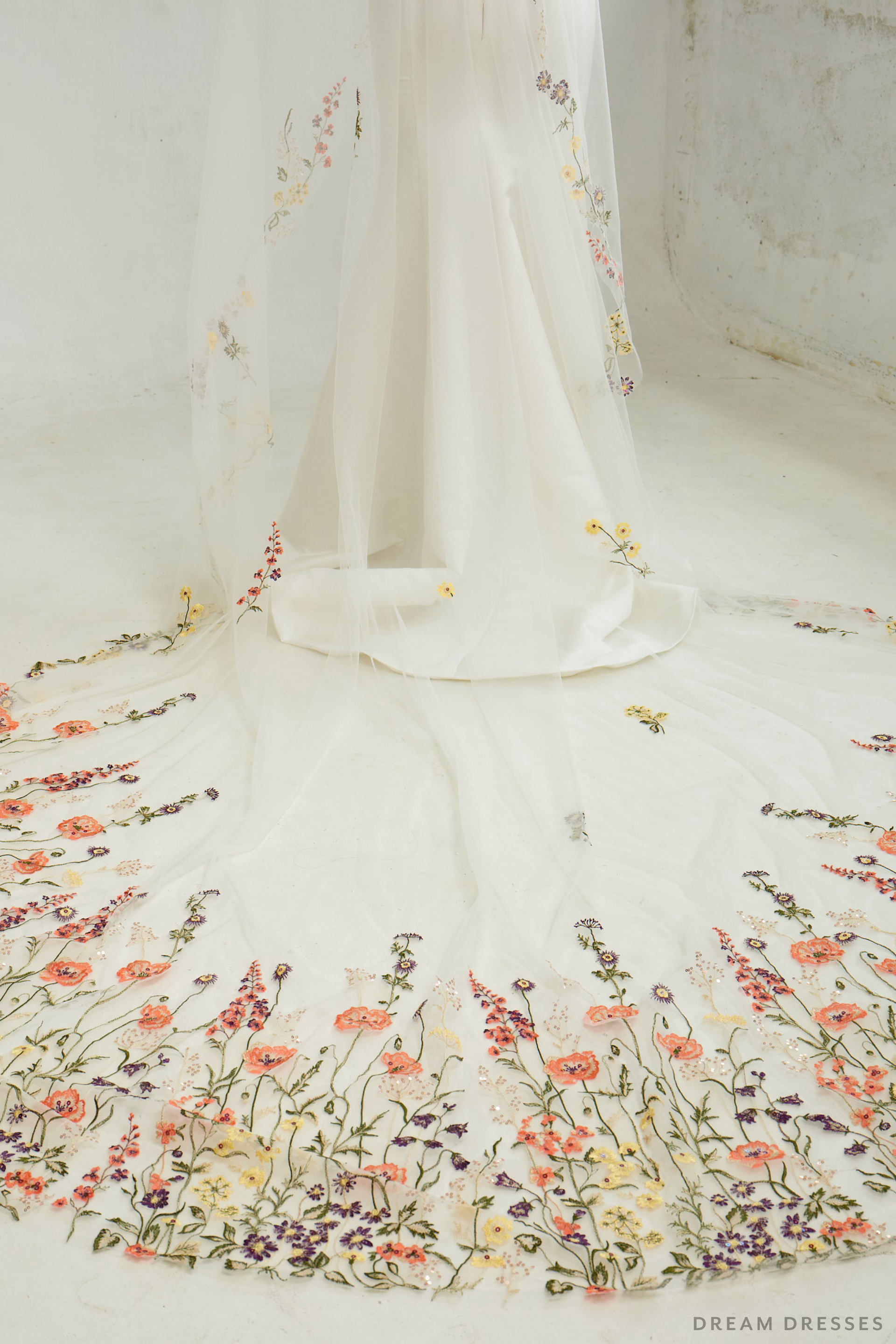 Floral Embroidered Cathedral Veil (#IRINA) - Dream Dresses by P.M.N.