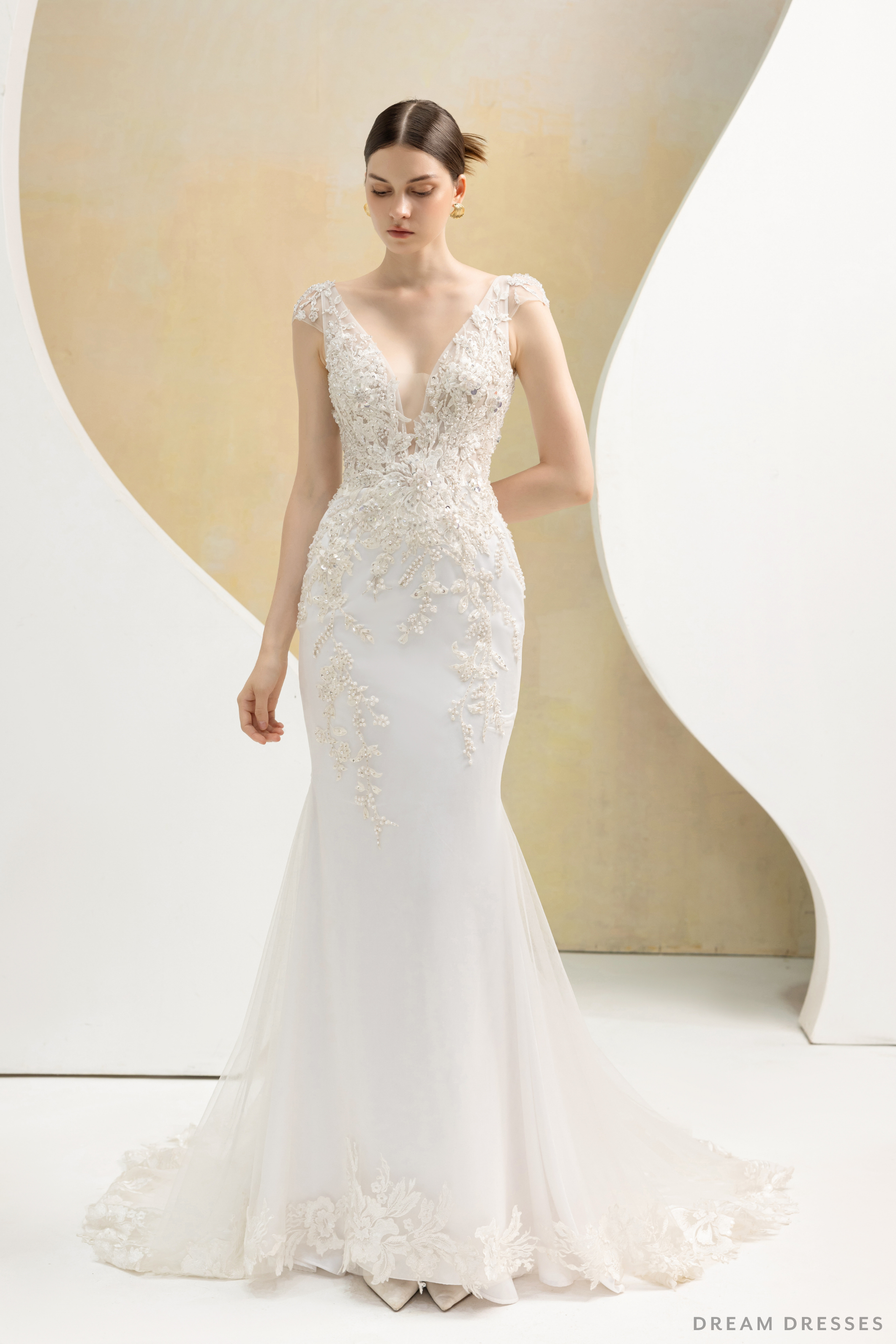 Plunging Neckline Mermaid Wedding Dress (#ELOISE) - Dream Dresses by P.M.N.