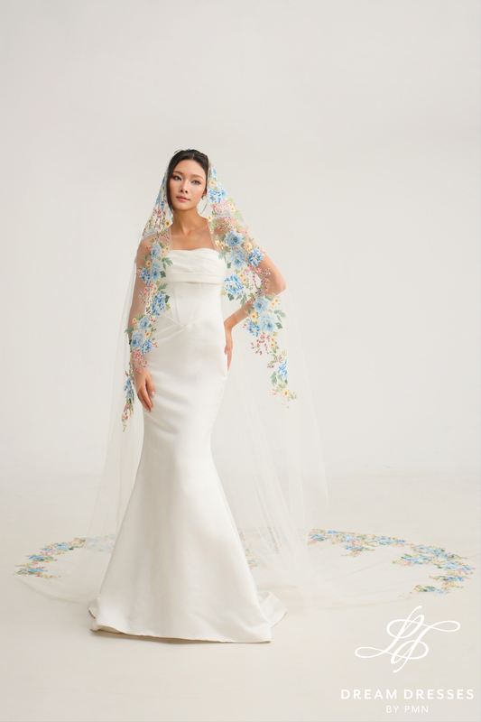 Colorful Floral Bridal Veil (#LUMINA) - Dream Dresses by P.M.N.
