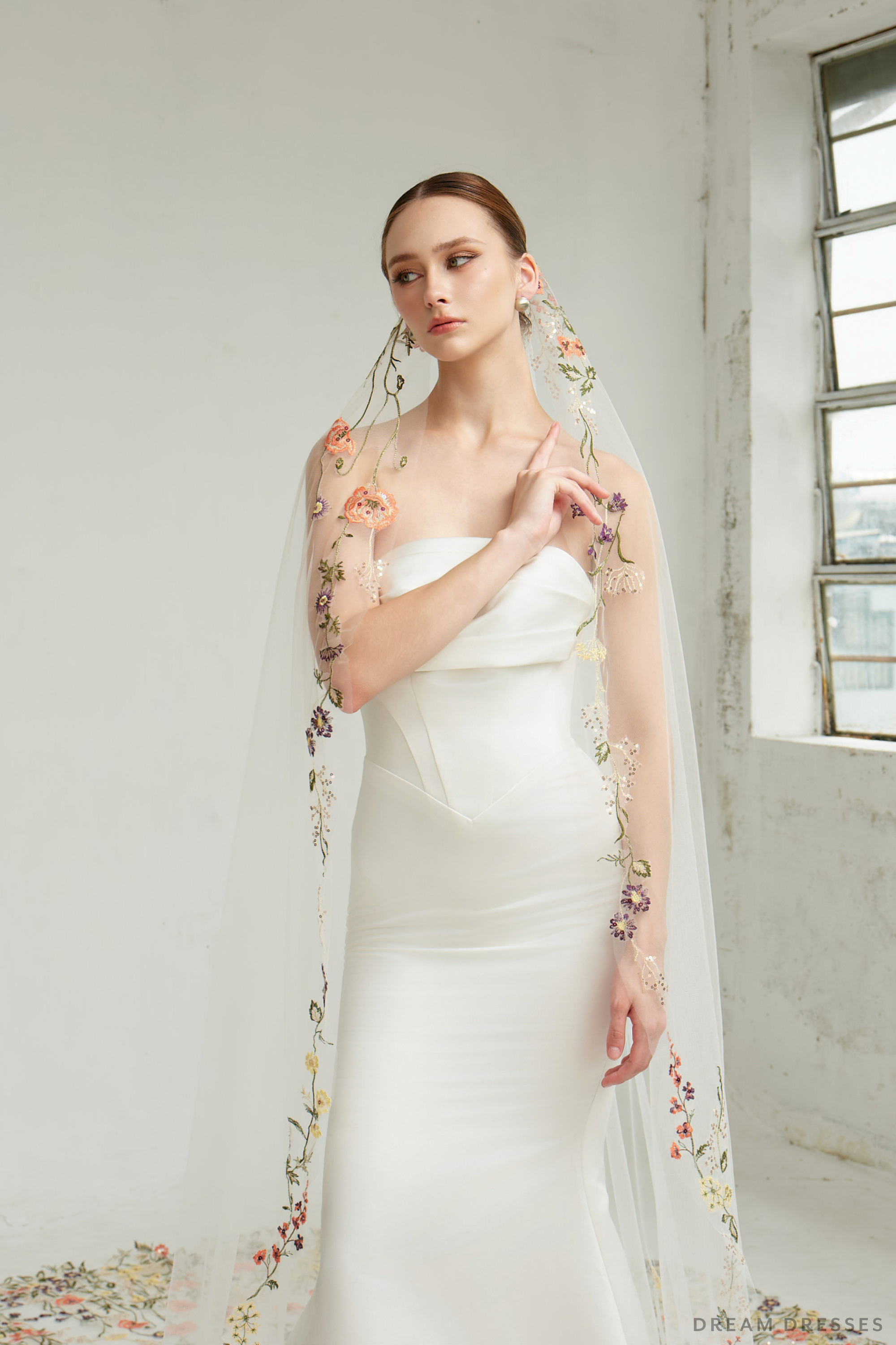 Floral Embroidered Cathedral Veil (#IRINA)